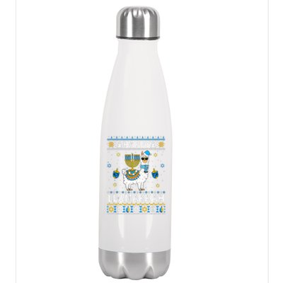 Happy Llamakkah Llama Alpaca Hanukkah Ugly Sweater Chanukah  Stainless Steel Insulated Water Bottle