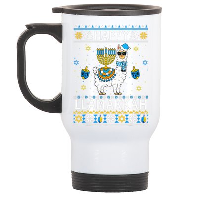 Happy Llamakkah Llama Alpaca Hanukkah Ugly Sweater Chanukah  Stainless Steel Travel Mug