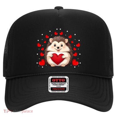 Hedgehog Lover Love Hearts Hedgehog Valentines Day Gift High Crown Mesh Back Trucker Hat