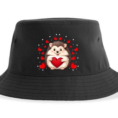 Hedgehog Lover Love Hearts Hedgehog Valentines Day Gift Sustainable Bucket Hat