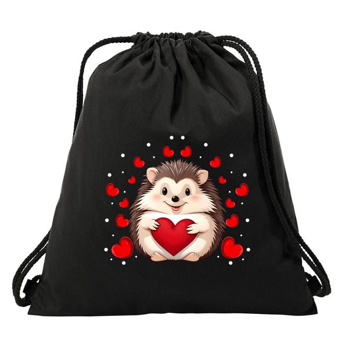 Hedgehog Lover Love Hearts Hedgehog Valentines Day Gift Drawstring Bag