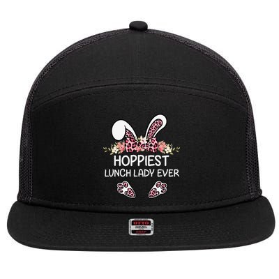 Hoppiest Lunch Lady Ever Leopard Women Easter Day Bunny 7 Panel Mesh Trucker Snapback Hat