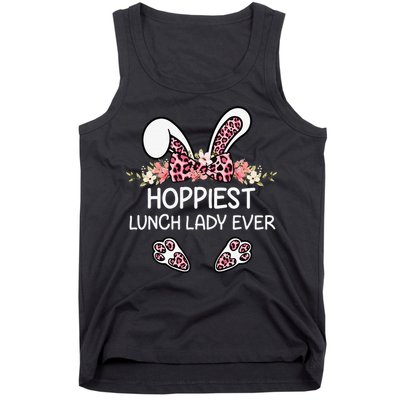Hoppiest Lunch Lady Ever Leopard Women Easter Day Bunny Tank Top