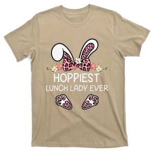 Hoppiest Lunch Lady Ever Leopard Women Easter Day Bunny T-Shirt