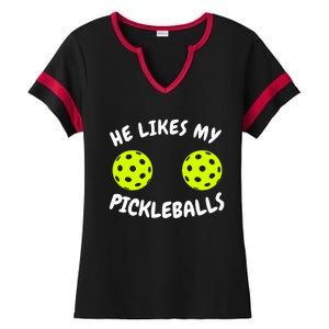 He Likes My Pickleballs Couple Pickleball Matching Ladies Halftime Notch Neck Tee