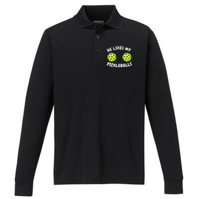 He Likes My Pickleballs Couple Pickleball Matching Performance Long Sleeve Polo