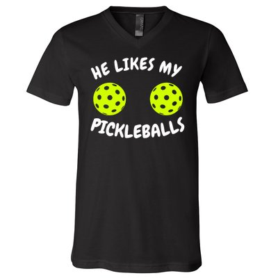 He Likes My Pickleballs Couple Pickleball Matching V-Neck T-Shirt