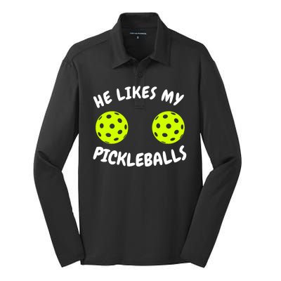 He Likes My Pickleballs Couple Pickleball Matching Silk Touch Performance Long Sleeve Polo