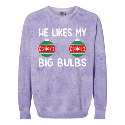 He Likes My Big Bulbs Funny Couples Matching Christmas Colorblast Crewneck Sweatshirt