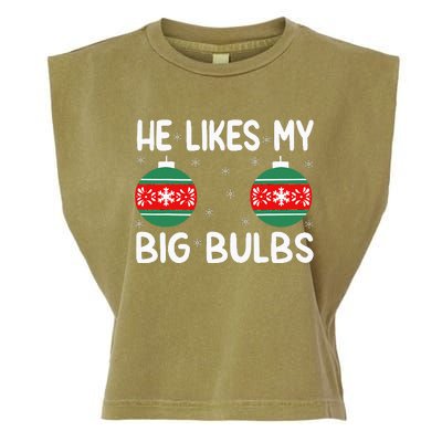 He Likes My Big Bulbs Funny Couples Matching Christmas Garment-Dyed Women's Muscle Tee