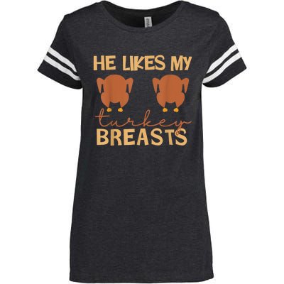 He Likes My Turkey Breasts Couple Matching Thanksgiving Enza Ladies Jersey Football T-Shirt