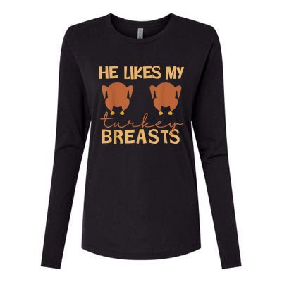 He Likes My Turkey Breasts Couple Matching Thanksgiving Womens Cotton Relaxed Long Sleeve T-Shirt