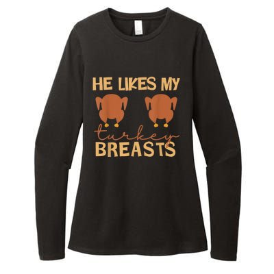 He Likes My Turkey Breasts Couple Matching Thanksgiving Womens CVC Long Sleeve Shirt