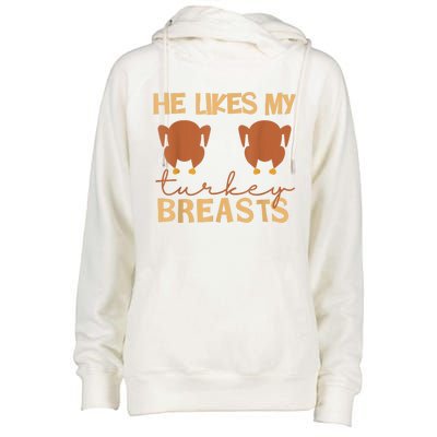 He Likes My Turkey Breasts Couple Matching Thanksgiving Womens Funnel Neck Pullover Hood