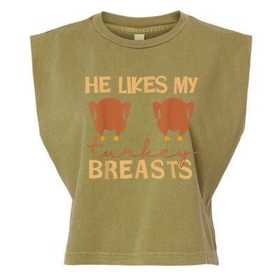 He Likes My Turkey Breasts Couple Matching Thanksgiving Garment-Dyed Women's Muscle Tee