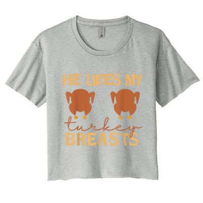 He Likes My Turkey Breasts Couple Matching Thanksgiving Women's Crop Top Tee