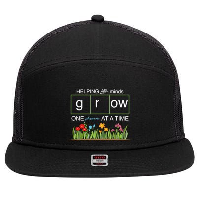 Helping Little Minds Grow Phoneme At A Time Science Coding Cute Gift 7 Panel Mesh Trucker Snapback Hat