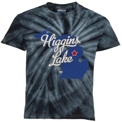 Higgins Lake Michigan MI Map Kids Tie-Dye T-Shirt