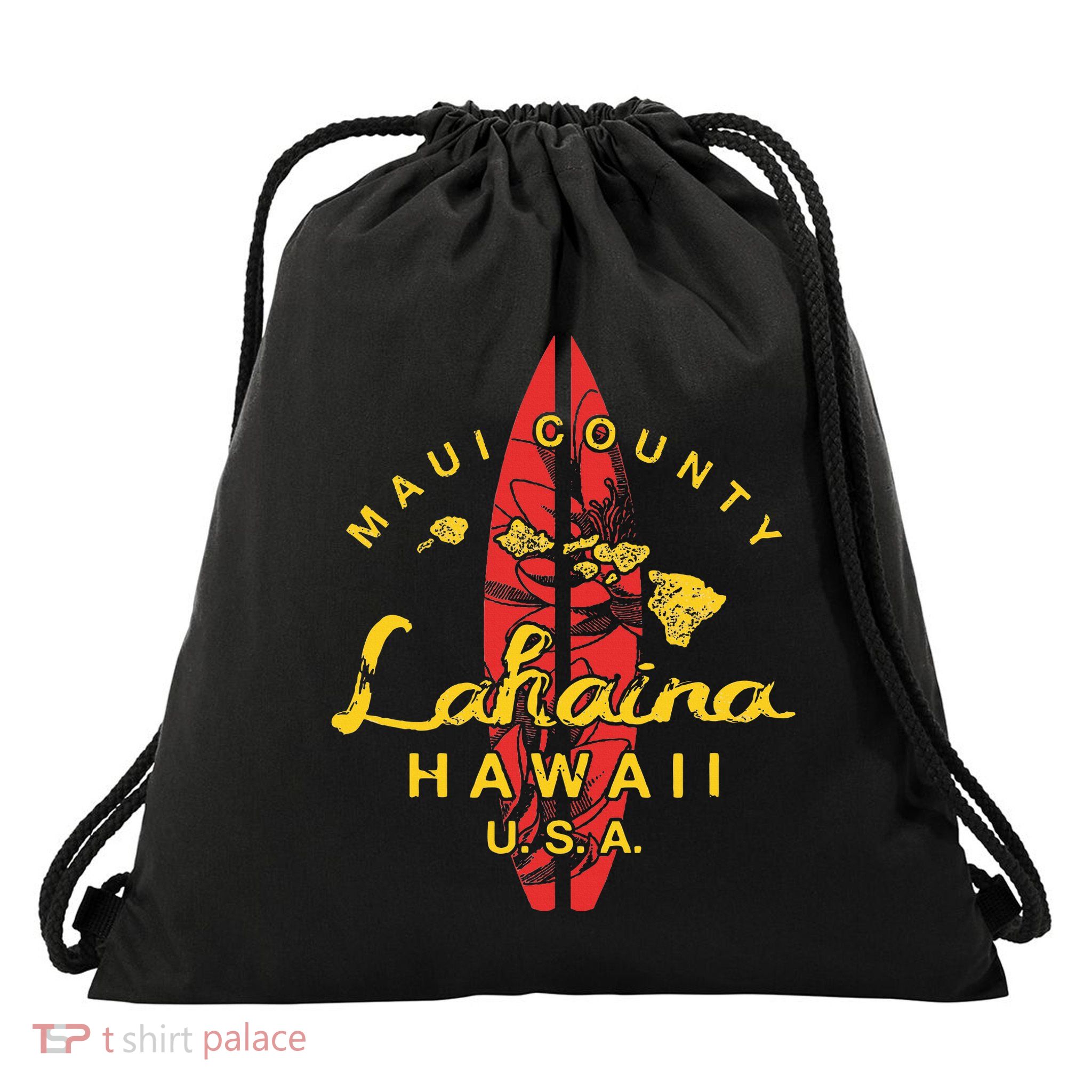 Hawaii Lahaina Maui Vintage Hawaiian Islands Surf Drawstring Bag