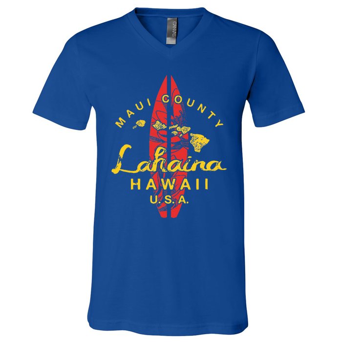 Hawaii Lahaina Maui Vintage Hawaiian Islands Surf V-Neck T-Shirt