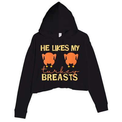 He Likes My Turkey Breasts Couple Matching Thanksgiving  Crop Fleece Hoodie