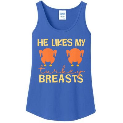 He Likes My Turkey Breasts Couple Matching Thanksgiving  Ladies Essential Tank