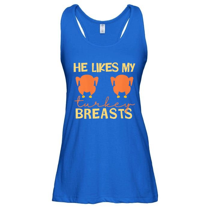 He Likes My Turkey Breasts Couple Matching Thanksgiving  Ladies Essential Flowy Tank