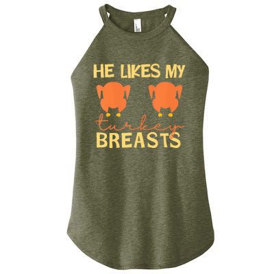 He Likes My Turkey Breasts Couple Matching Thanksgiving  Women's Perfect Tri Rocker Tank