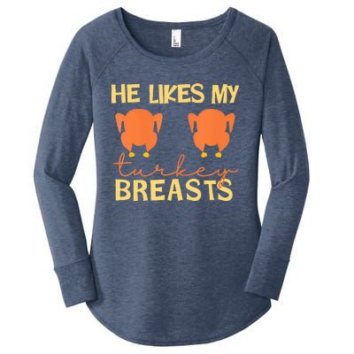 He Likes My Turkey Breasts Couple Matching Thanksgiving  Women's Perfect Tri Tunic Long Sleeve Shirt