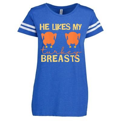 He Likes My Turkey Breasts Couple Matching Thanksgiving  Enza Ladies Jersey Football T-Shirt