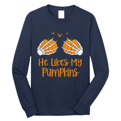 He Likes My Pumpkins Matching Couples Pumpkin Halloween Long Sleeve Shirt