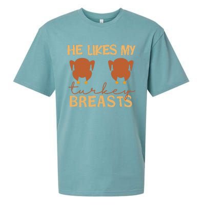 He Likes My Turkey Breasts Couple Matching Thanksgiving Sueded Cloud Jersey T-Shirt