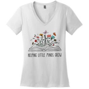 Helping Little Minds Grow Wildflowers Teacher To School Women's V-Neck T-Shirt