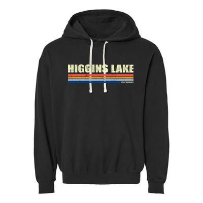 Higgins Lake Michigan Retro Style 1980's Logo Garment-Dyed Fleece Hoodie