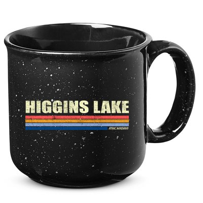 Higgins Lake Michigan Retro Style 1980's Logo 15oz Campfire Ceramic Mug