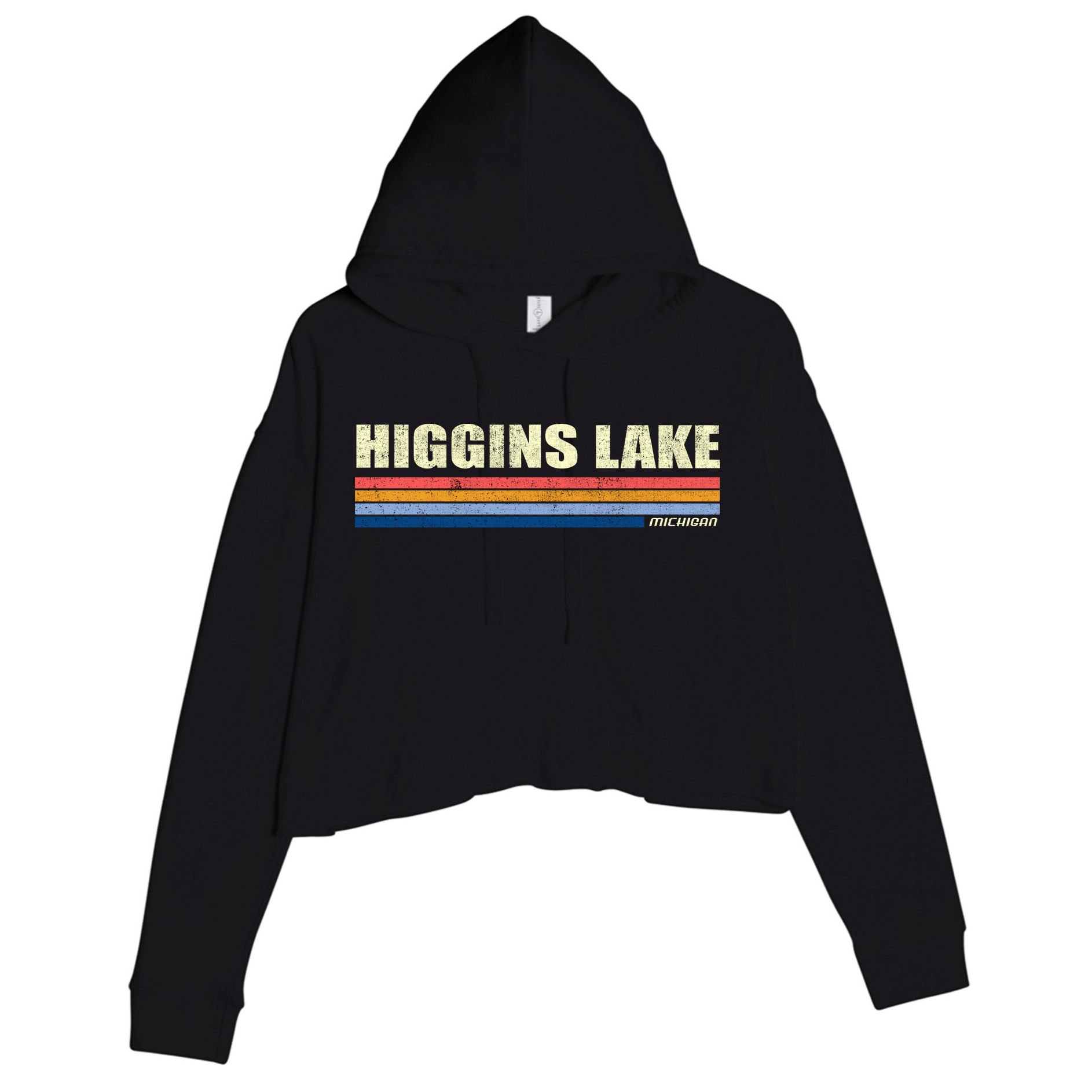 Higgins Lake Michigan Retro Style 1980's Logo Crop Fleece Hoodie