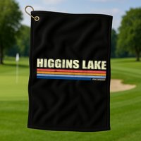 Higgins Lake Michigan Retro Style 1980's Logo Golf Towel