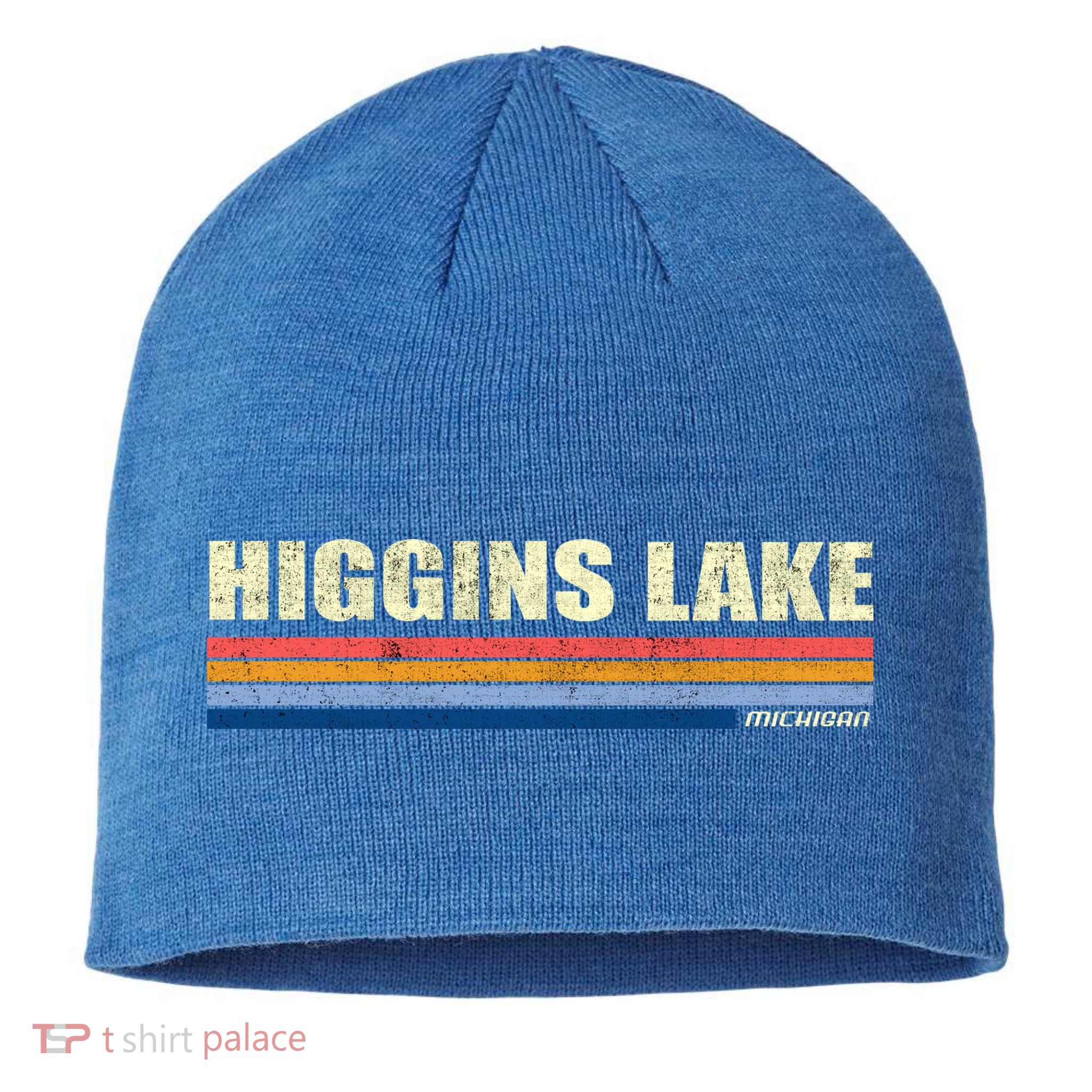 Higgins Lake Michigan Retro Style 1980's Logo Sustainable Beanie