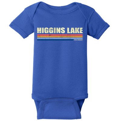 Higgins Lake Michigan Retro Style 1980's Logo Baby Bodysuit