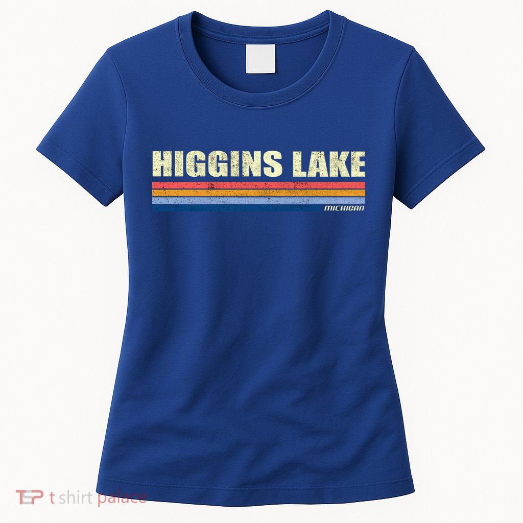Higgins Lake Michigan Retro Style 1980's Logo Womens T-Shirt
