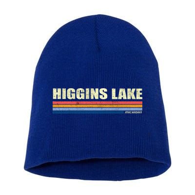 Higgins Lake Michigan Retro Style 1980's Logo Short Acrylic Beanie