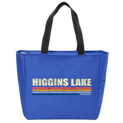 Higgins Lake Michigan Retro Style 1980's Logo Zip Tote Bag