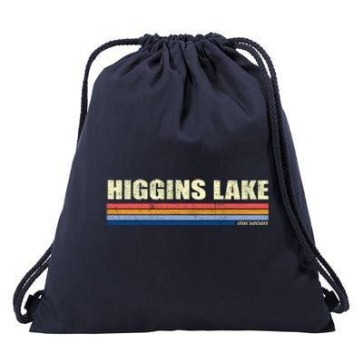 Higgins Lake Michigan Retro Style 1980's Logo Drawstring Bag