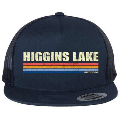 Higgins Lake Michigan Retro Style 1980's Logo Flat Bill Trucker Hat