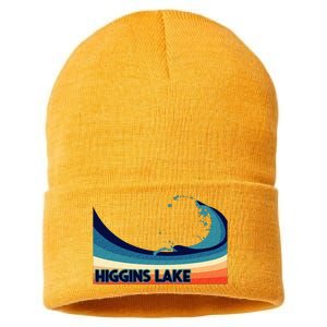 Higgins Lake Michigan Retro Boating Sailing & Fishing Sustainable Knit Beanie