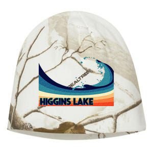 Higgins Lake Michigan Retro Boating Sailing & Fishing Kati - Camo Knit Beanie