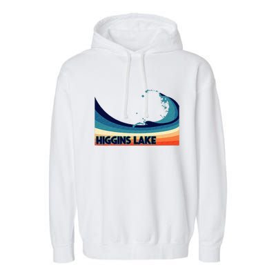 Higgins Lake Michigan Retro Boating Sailing & Fishing Garment-Dyed Fleece Hoodie