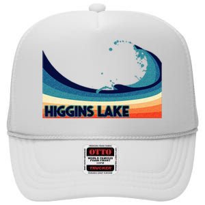 Higgins Lake Michigan Retro Boating Sailing & Fishing High Crown Mesh Back Trucker Hat