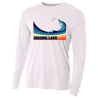 Higgins Lake Michigan Retro Boating Sailing & Fishing Cooling Performance Long Sleeve Crew