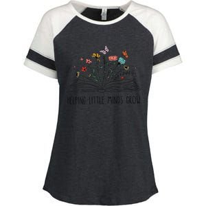 Helping Little Minds Grow Wildflowers Teacher Back To School Enza Ladies Jersey Colorblock Tee